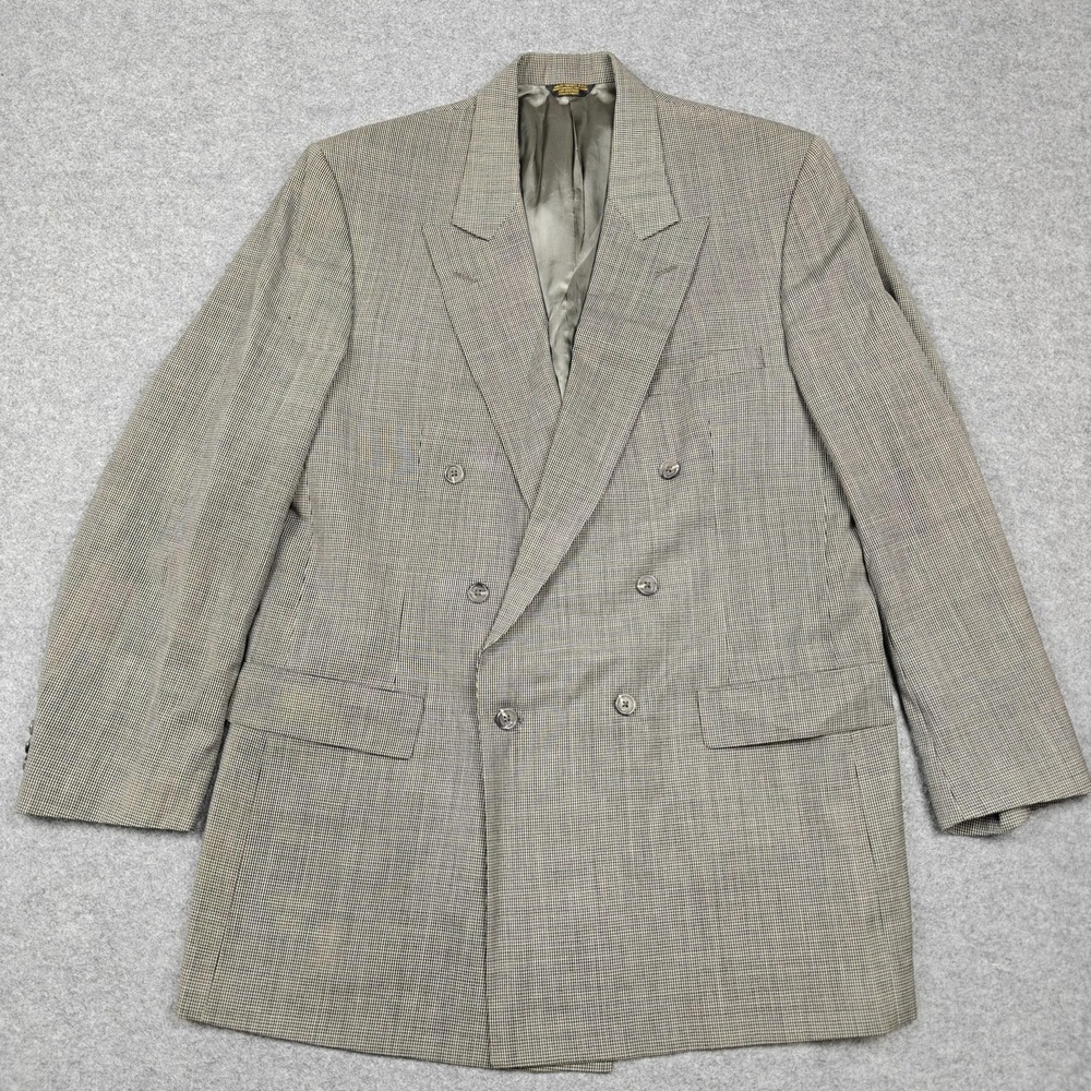 Vintage Palm Beach Blazer Mens 48L Gray Wool Check Double Breasted Sport Coat